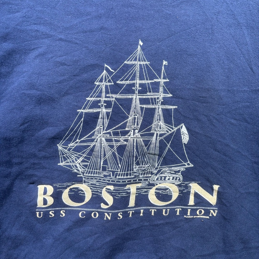 Vintage Fruit of the Loom Sweatshirt Mens 2XL Navy Boston USS Constitution 90s - Picture 2 of 10